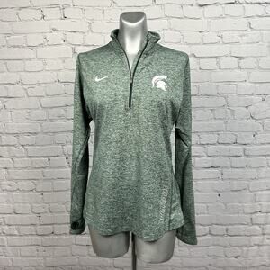 Nike Dri Fit MSU Spartans 1/4 Zip Athletic Long Sleeve Pullover Green Medium